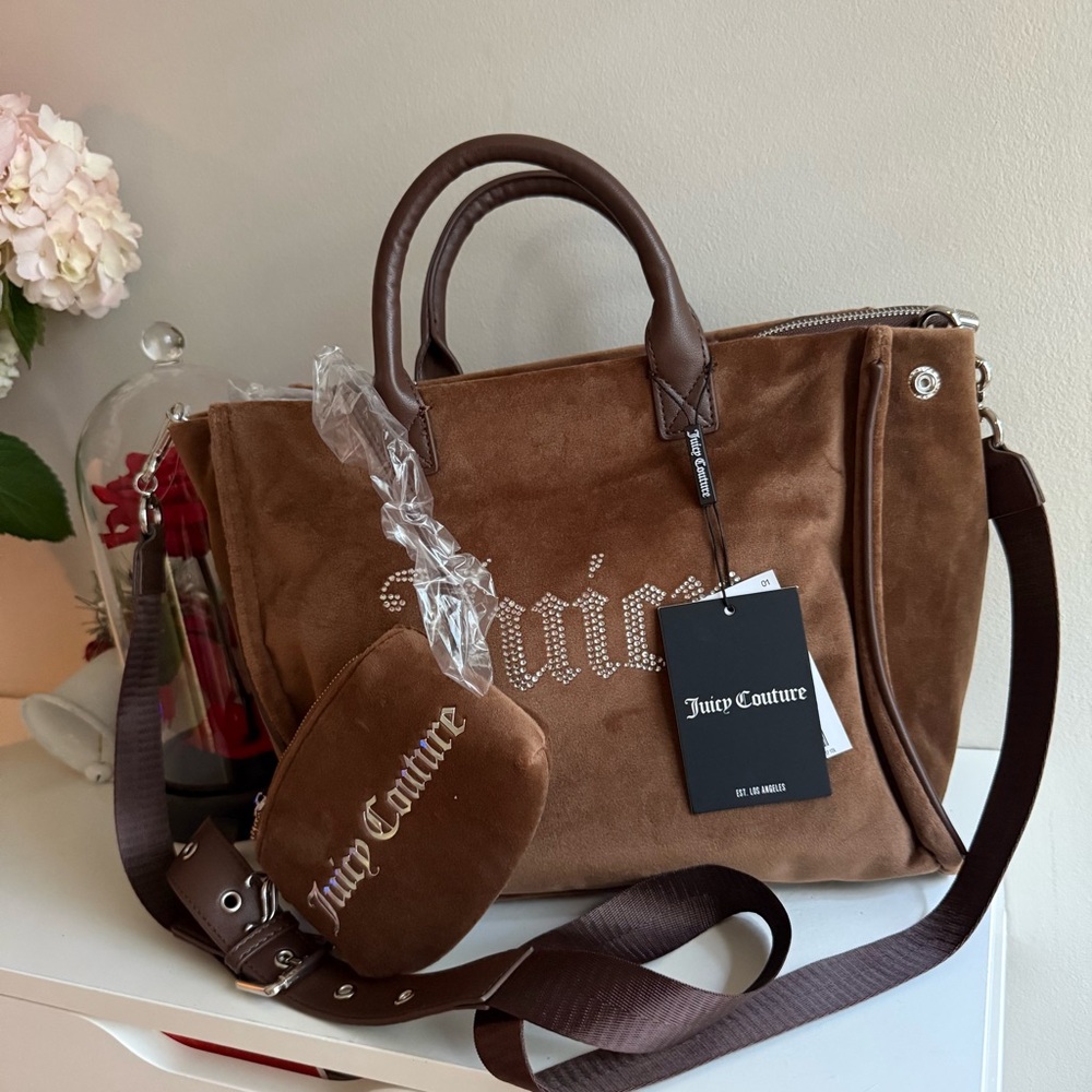 Juicy Couture Brown tote bag with adjustable strap and pouch